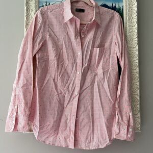 Gap Womens Long Sleeve Shirt Button-down Sz Large Striped Bright Coral Teal